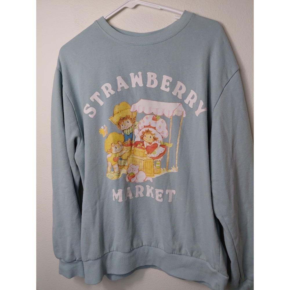 Vtg Strawberry Shortcake Sweatshirt Blue Strawberry Market Graphic Size L